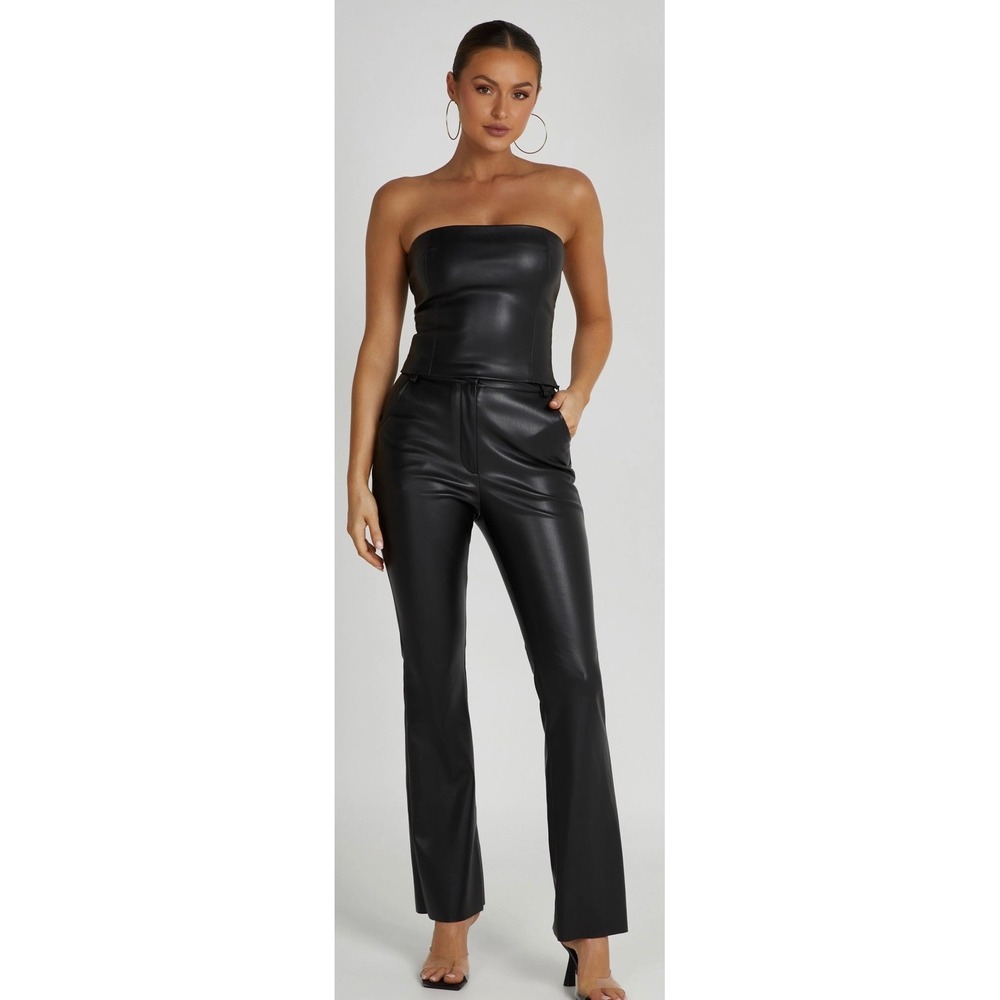 MESHKI Tyra Black Faux Leather Straight Leg Pants Size XS High Rise
